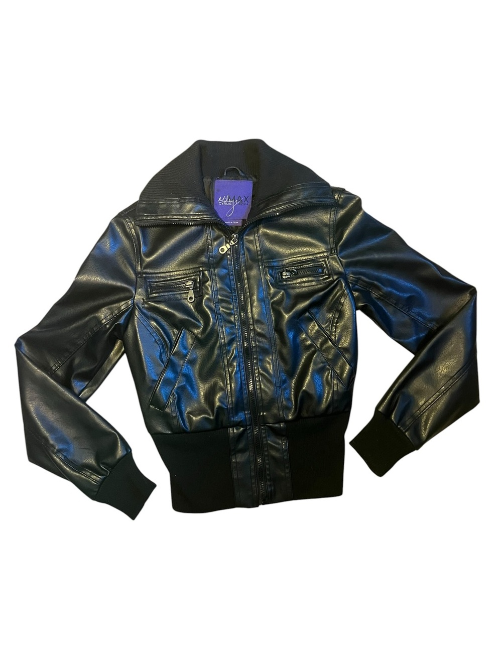 Miley Cyrus Max Azria Black Bomber Women Size Small Leather Jacket